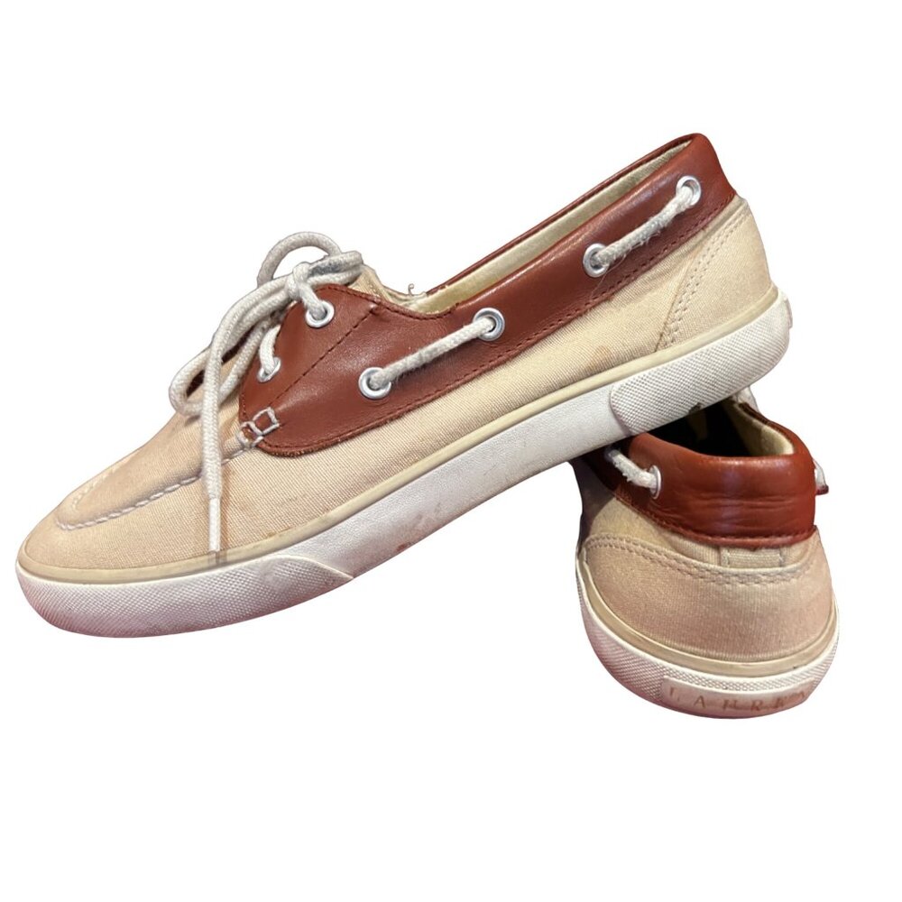 Vintage Ralph Lauren Loafer Flats Sz 7.5 Womens Beige and Brown Lace Up